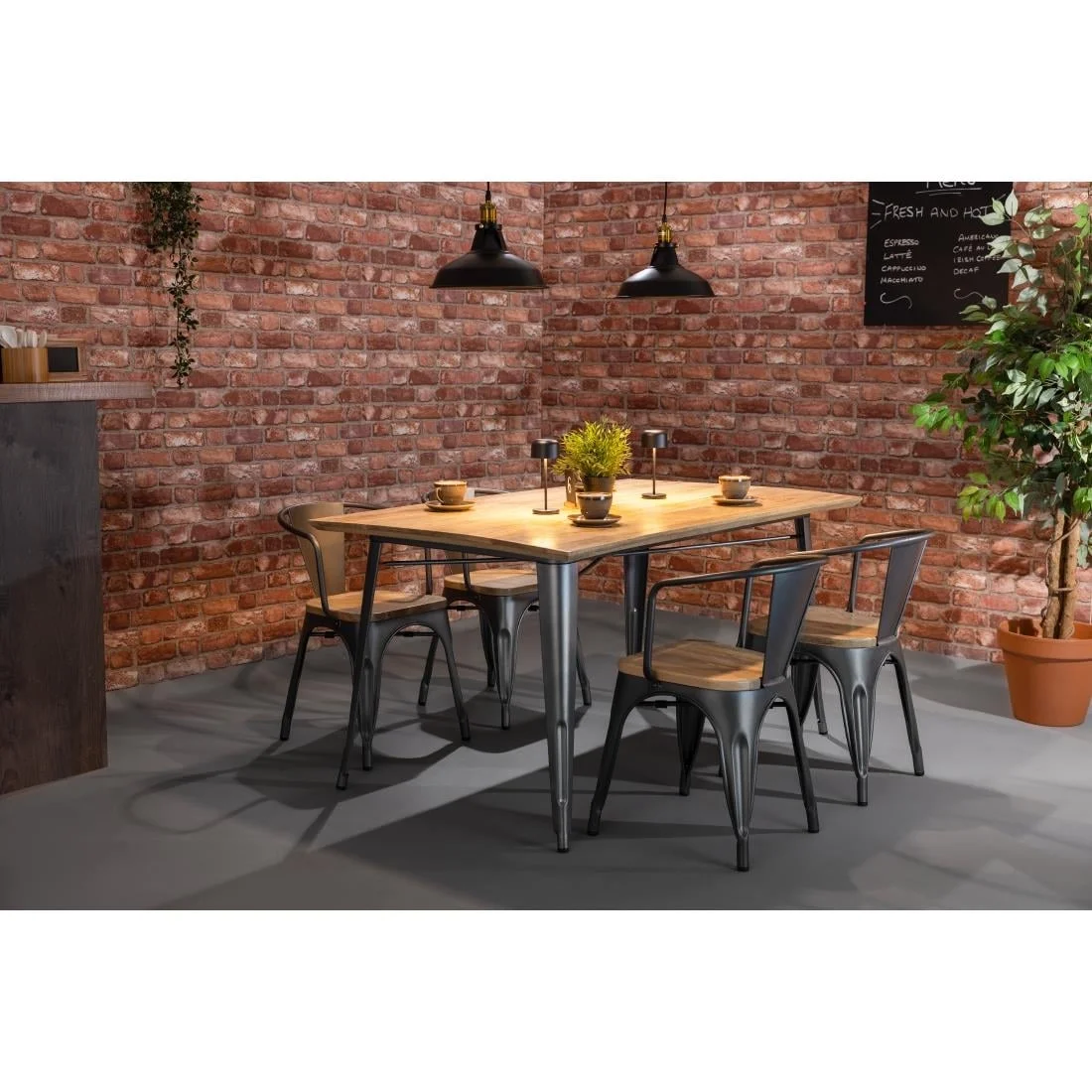 Bolero Bistro Curve Armchairs with Wooden Seat Pad Gunmetal (4 Pack) - Image 3