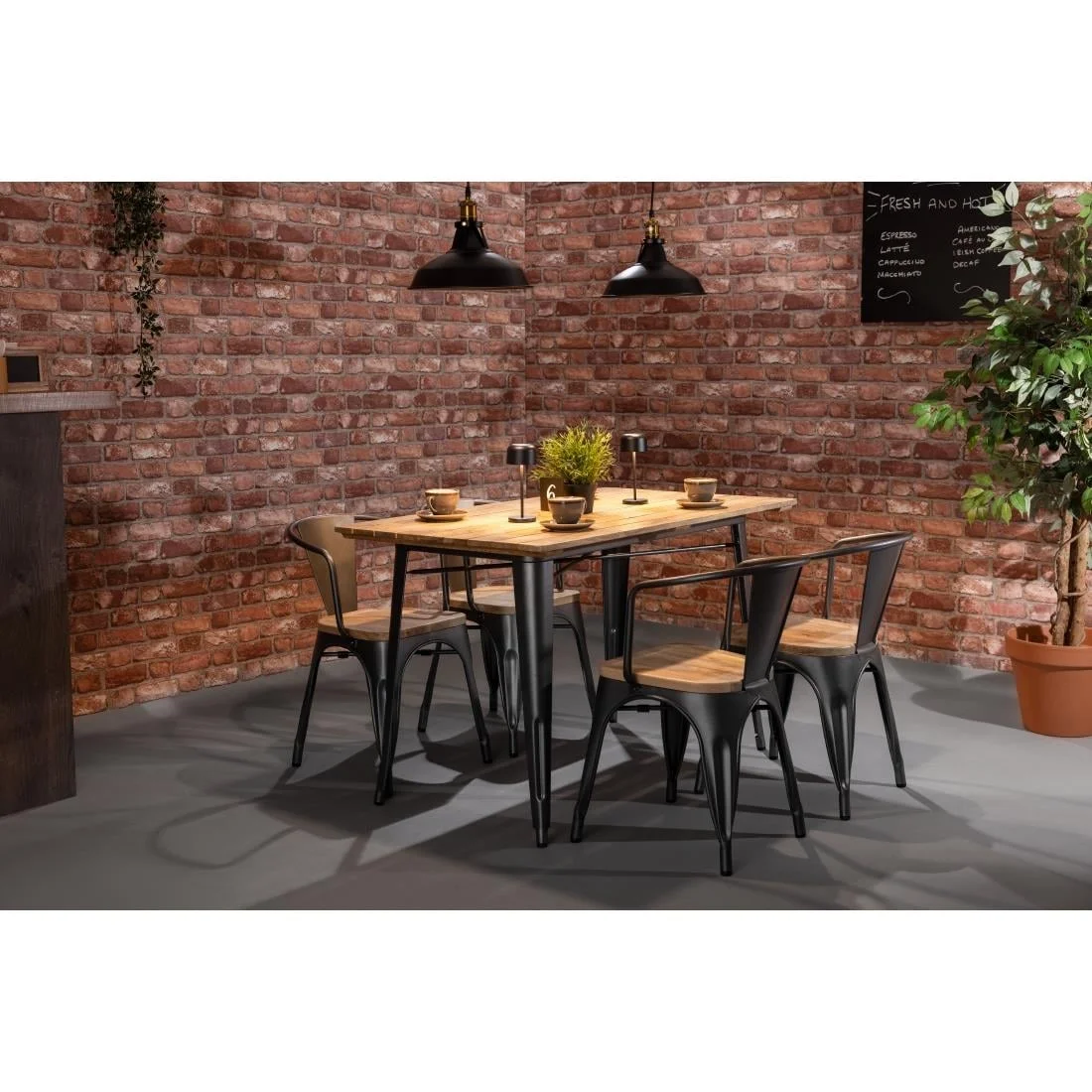 Bolero Bistro Curve Armchairs with Wooden Seat Pad Gunmetal (4 Pack) - Image 4
