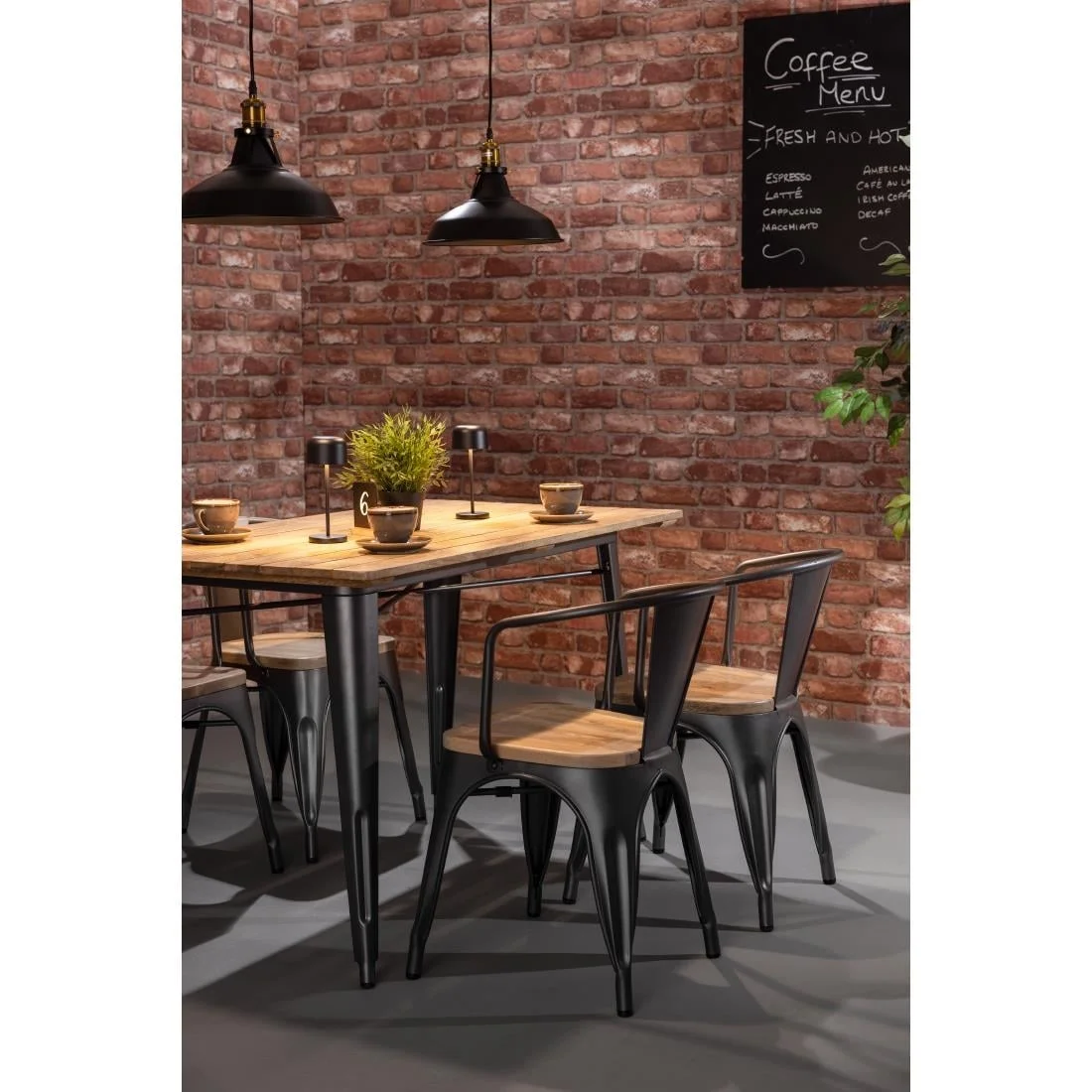 Bolero Bistro Curve Armchairs with Wooden Seat Pad Gunmetal (4 Pack) - Image 5