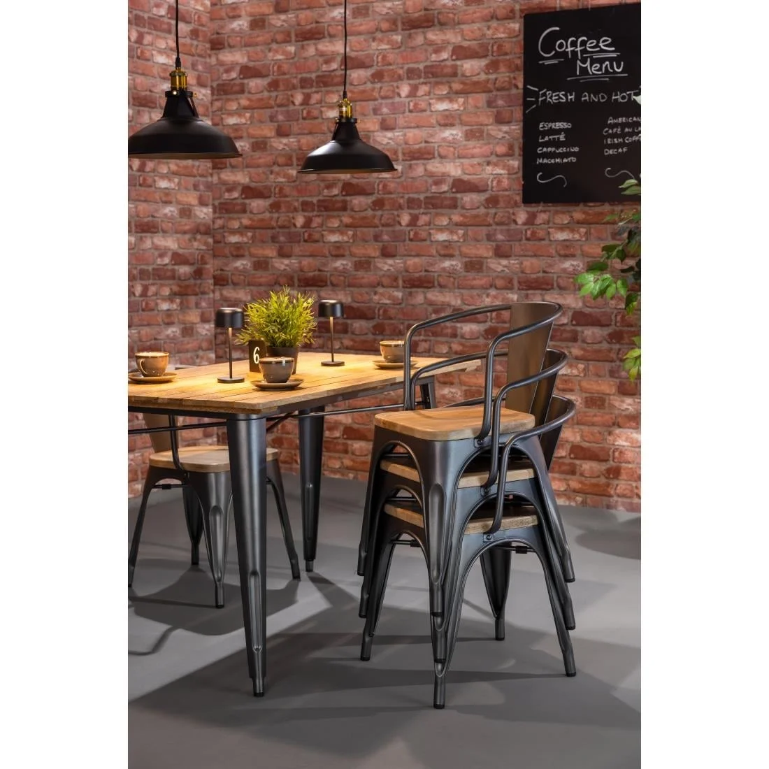 Bolero Bistro Curve Armchairs with Wooden Seat Pad Gunmetal (4 Pack) - Image 6