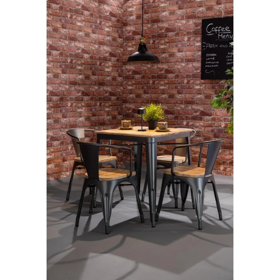 Bolero Bistro Curve Armchairs with Wooden Seat Pad Gunmetal (4 Pack) - Image 7