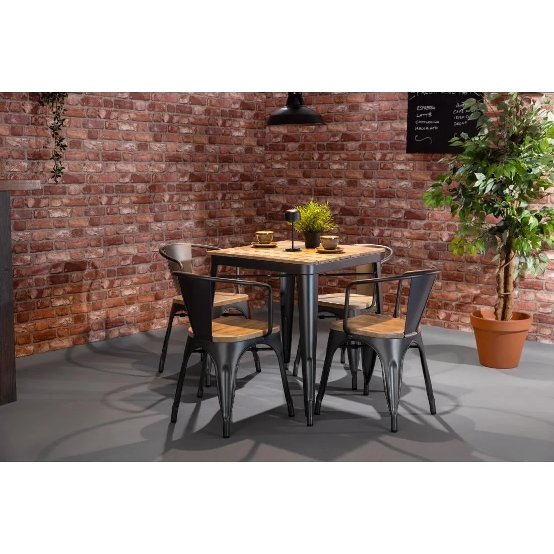 Bolero Bistro Curve Armchairs with Wooden Seat Pad Gunmetal (4 Pack) - Image 8