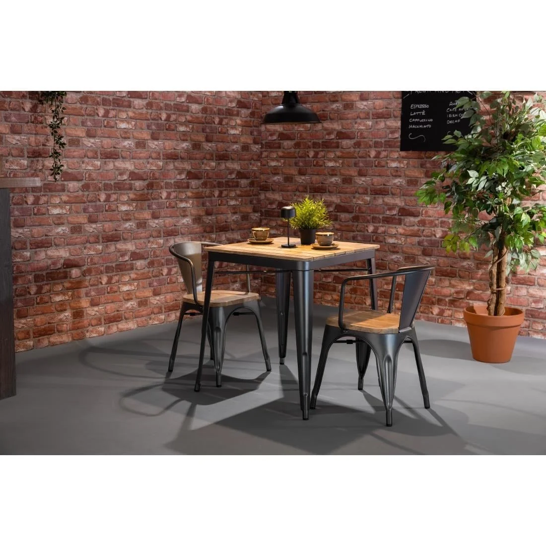 Bolero Bistro Curve Armchairs with Wooden Seat Pad Gunmetal (4 Pack) - Image 9