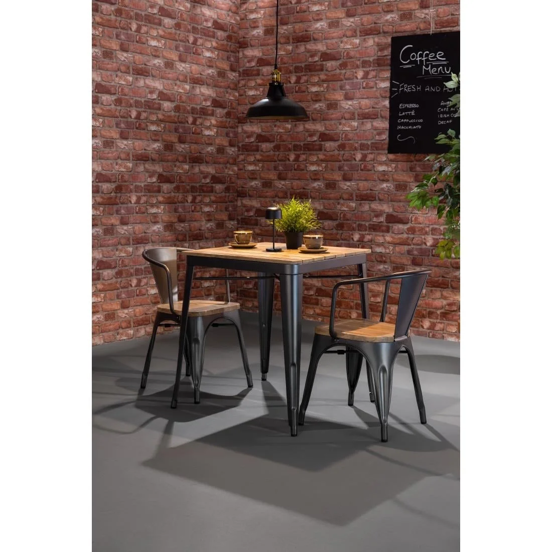 Bolero Bistro Curve Armchairs with Wooden Seat Pad Gunmetal (4 Pack) - Image 10