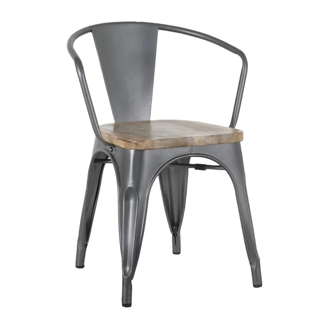 Bolero Bistro Curve Armchairs with Wooden Seat Pad Gunmetal (4 Pack) - Image 1