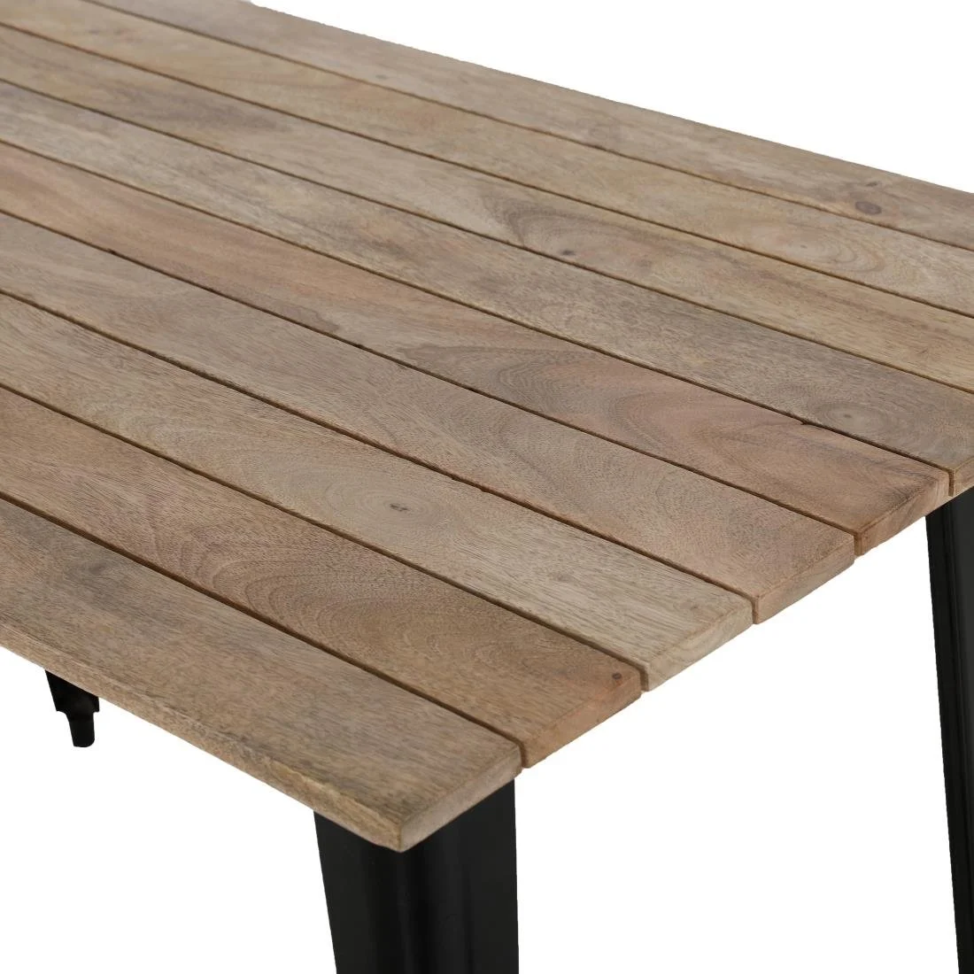Bolero Bistro Dining Table Slatted Mango Wood Top Black 1200mm - Image 2
