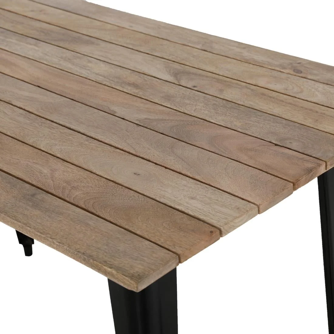 Bolero Bistro Dining Table Slatted Mango Wood Top Black 1200mm - Image 7