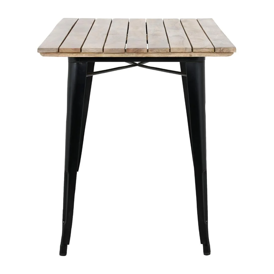 Bolero Bistro Dining Table Slatted Mango Wood Top Black 1200mm - Image 8