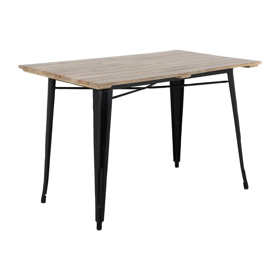 Bolero Bistro Dining Table Slatted Mango Wood Top Black 1200mm