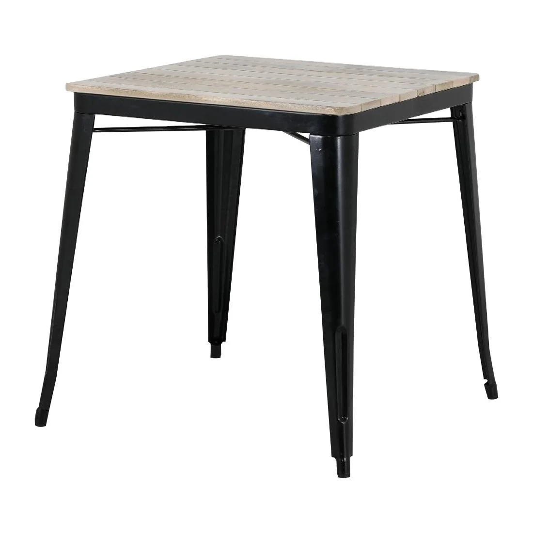 Bolero Bistro Dining Table Slatted Mango Wood Top Black Frame 650mm