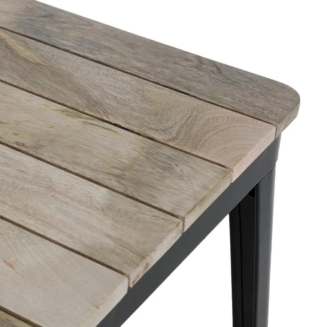 Bolero Bistro Dining Table Slatted Mango Wood Top Black Frame 650mm - Image 12