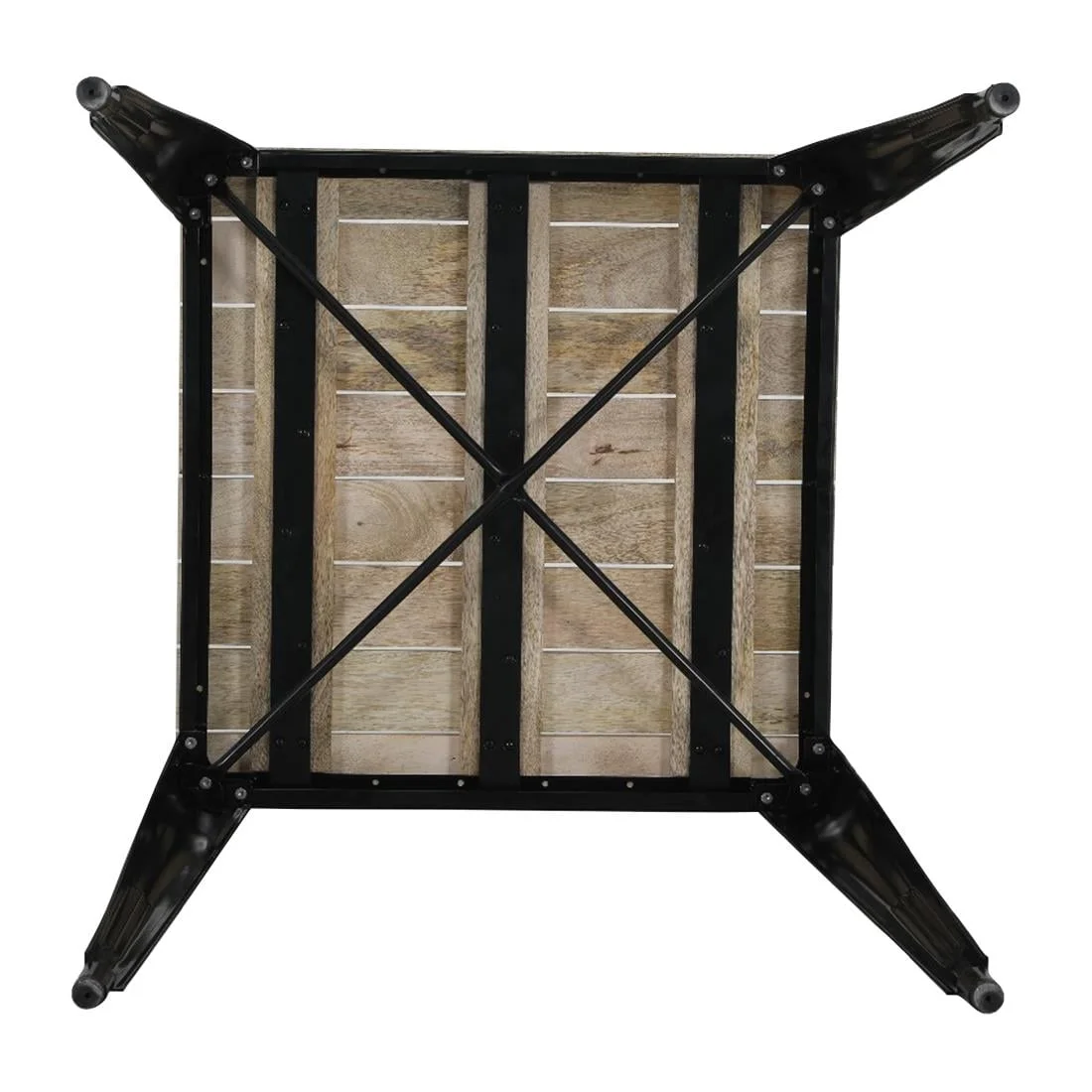 Bolero Bistro Dining Table Slatted Mango Wood Top Black Frame 650mm - Image 14