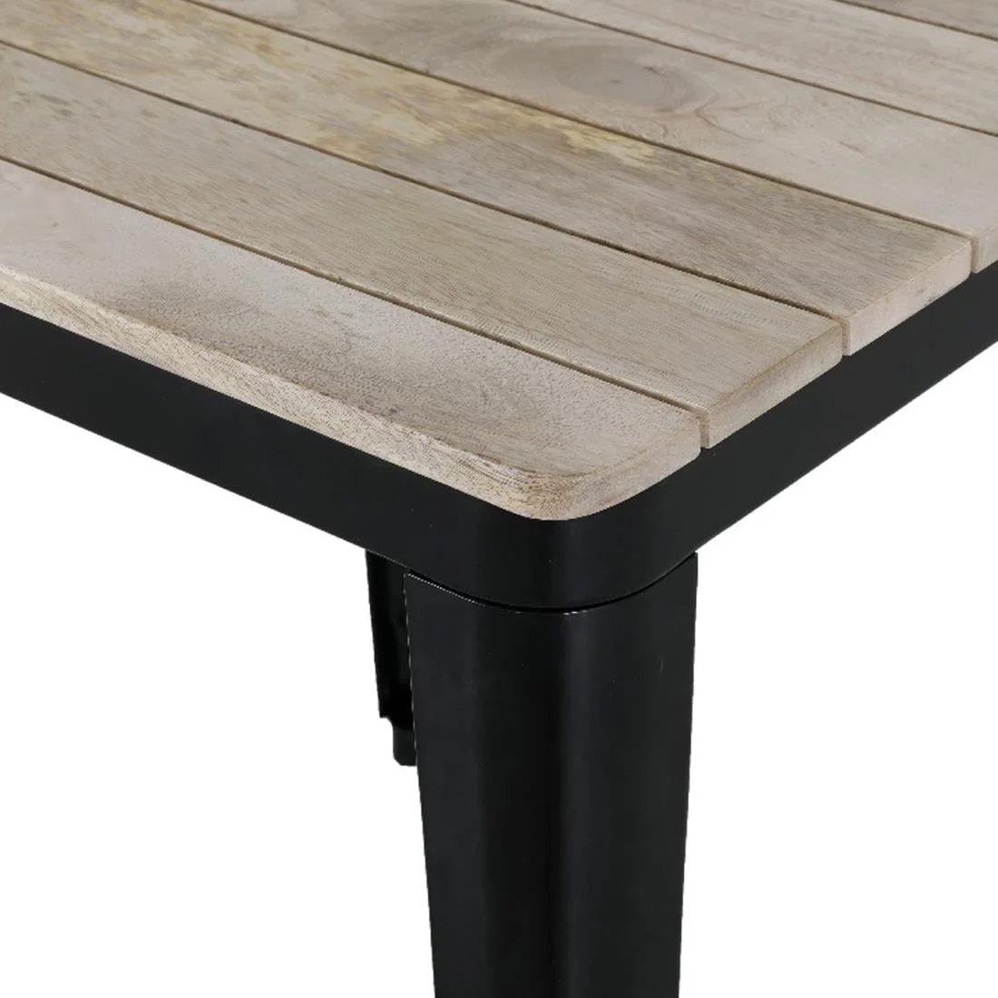 Bolero Bistro Dining Table Slatted Mango Wood Top Black Frame 650mm - Image 15