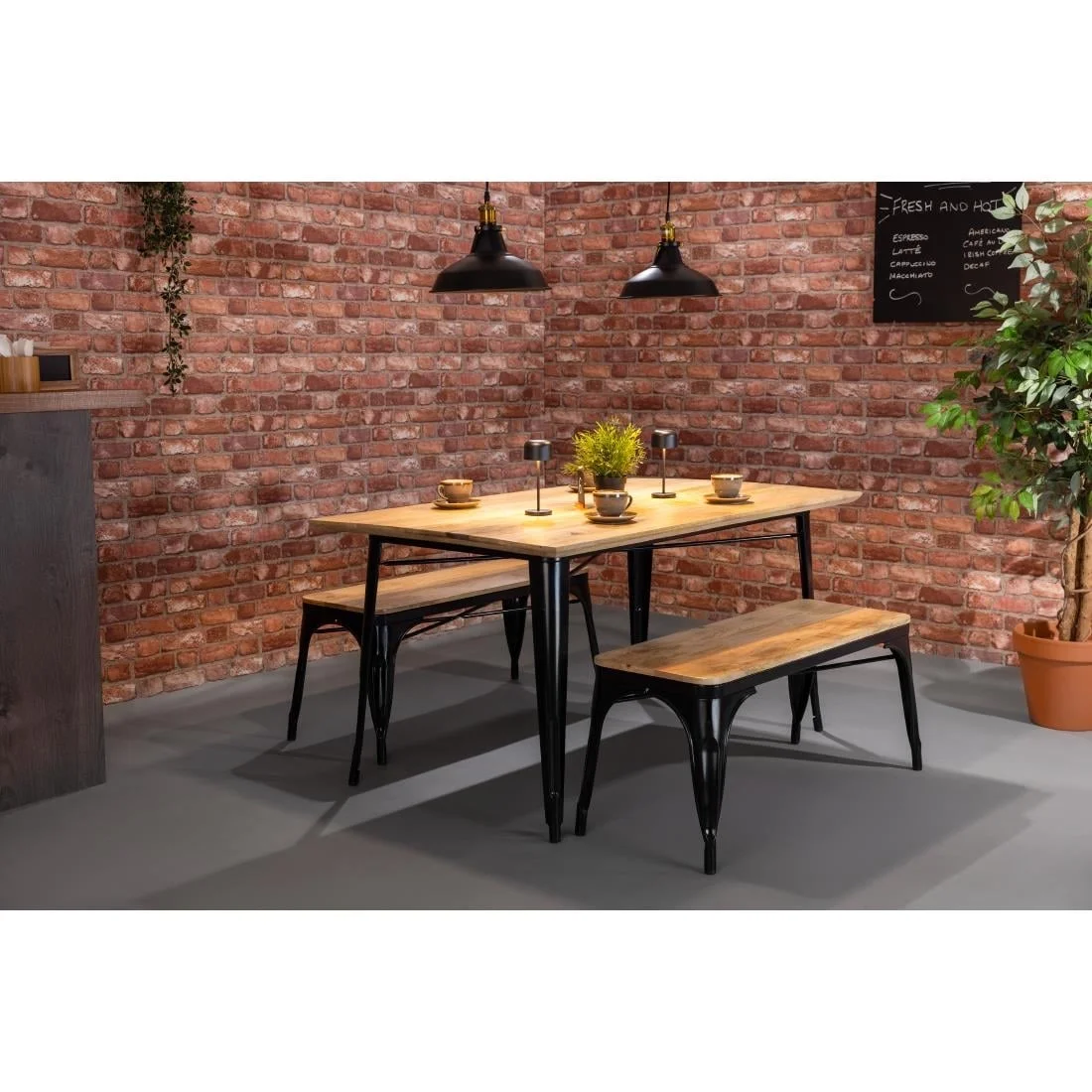 Bolero Bistro Dining Table Mango Wood Top Black Frame 1450mm - Image 15