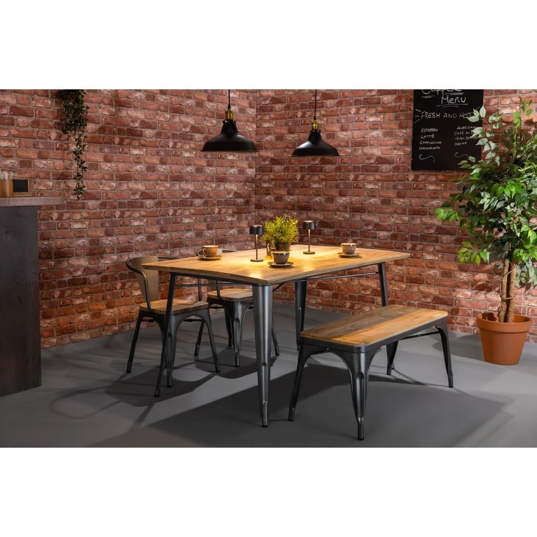 Bolero Bistro Dining Table Mango Wood Top Gunmetal Frame 1450mm - Image 11
