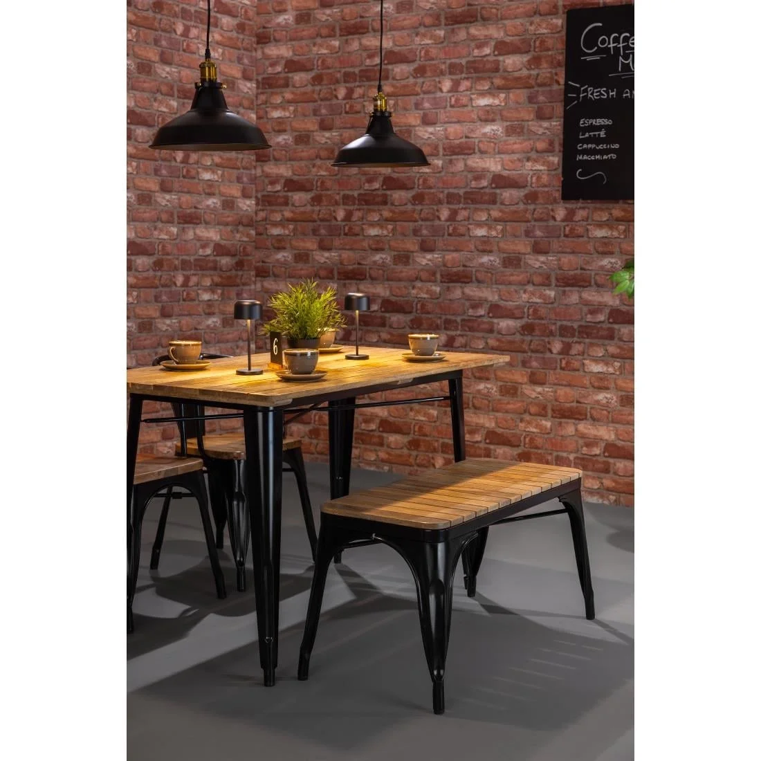 Bolero Bistro Dining Table Slatted Mango Wood Top Black 1200mm - Image 11