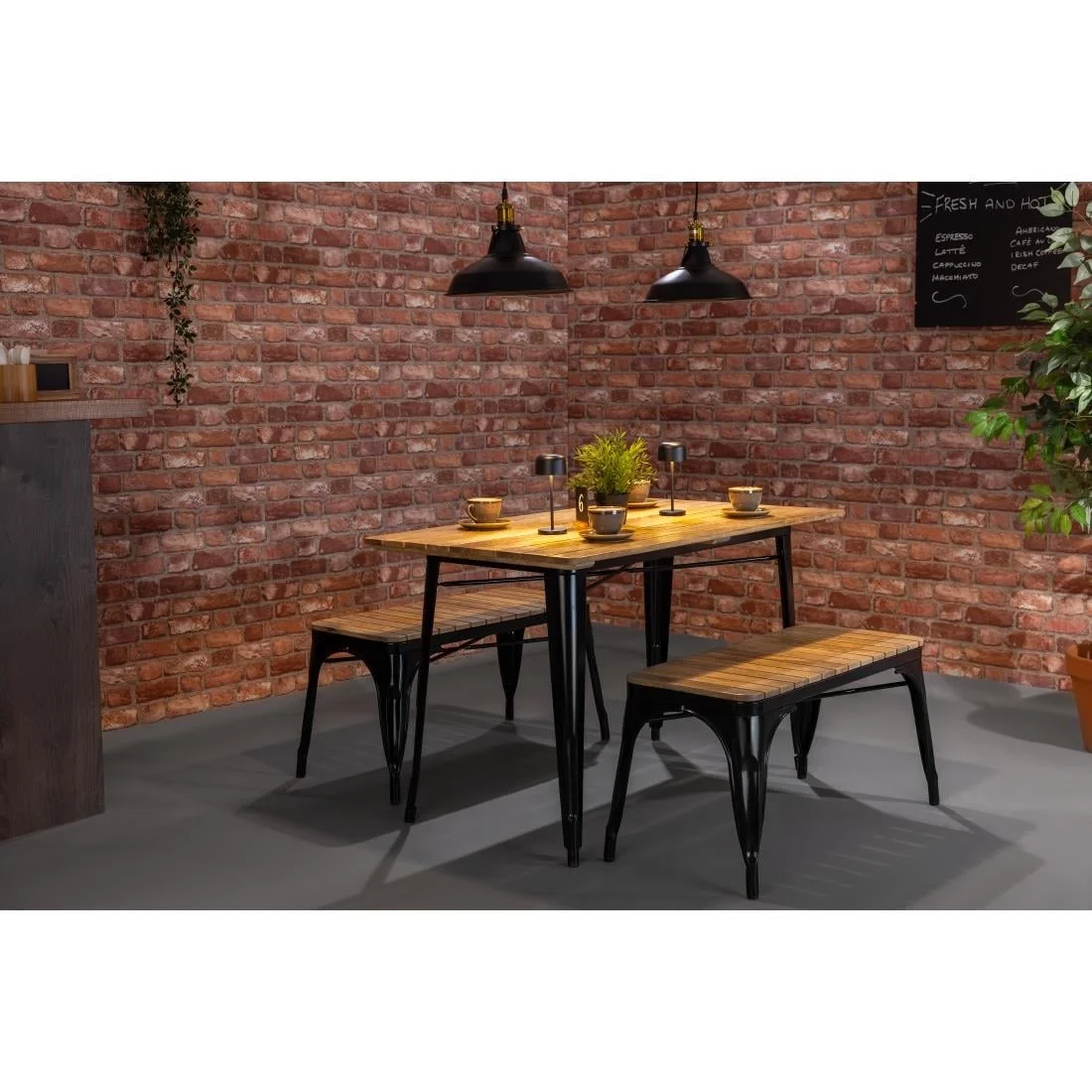 Bolero Bistro Dining Table Slatted Mango Wood Top Black 1200mm - Image 13