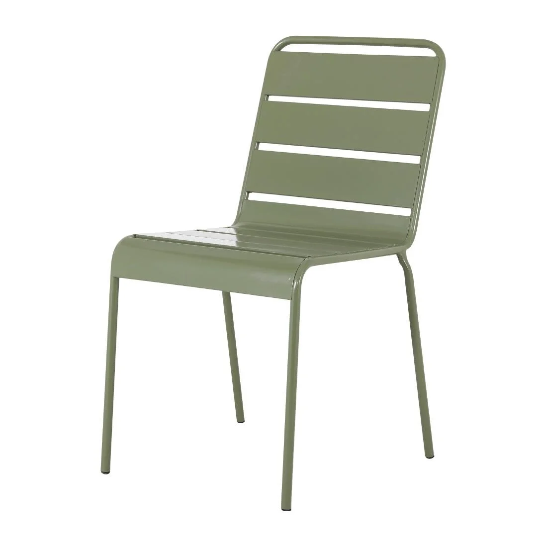 Bolero Amalfi Slatted Steel Side Chairs Olive Green (4 Pack) - Image 1