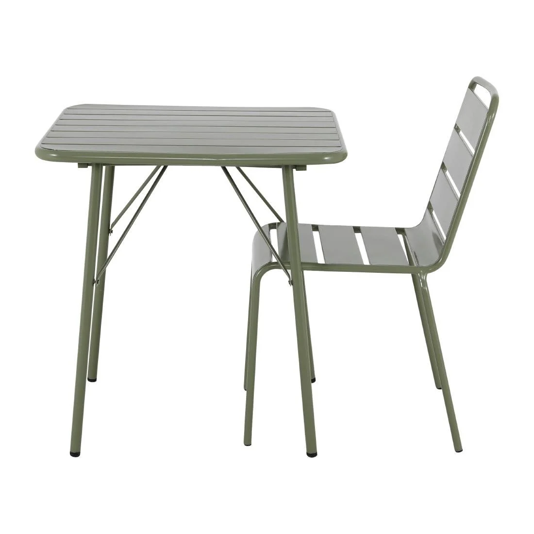 Bolero Amalfi Square Slatted Steel Folding Table Olive Green 700mm - Image 2