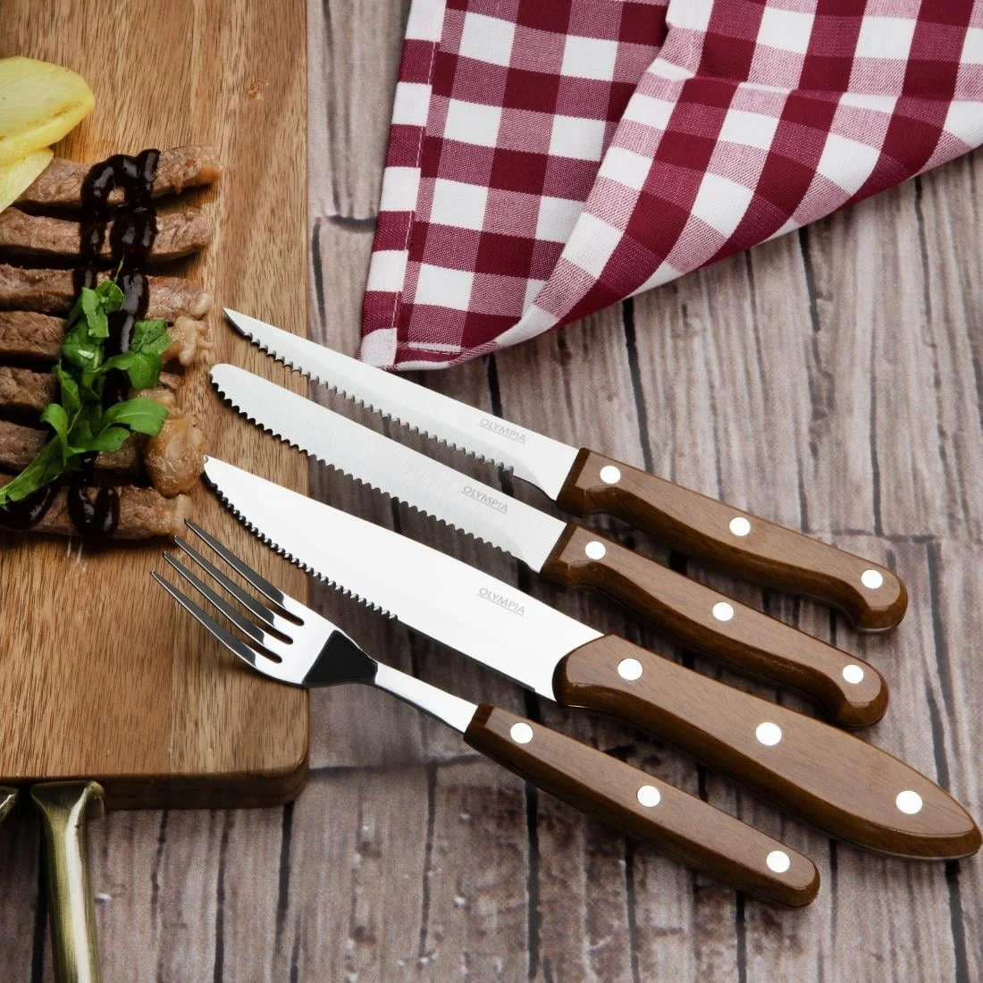Olympia Steak Forks with Wood Effect Handles (12 Pack) - Image 5