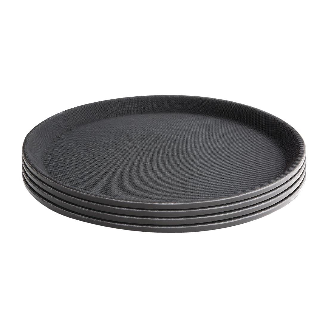 Kristallon Plastic Round Anti Slip Tray Black 16 in