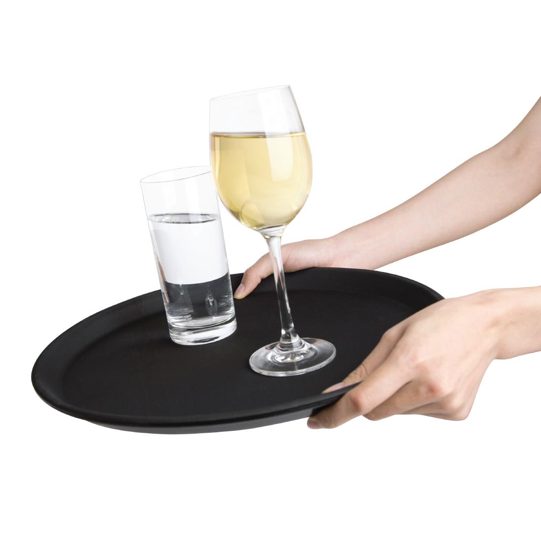 Kristallon Fibreglass Round Non Slip Tray Black 14 in
