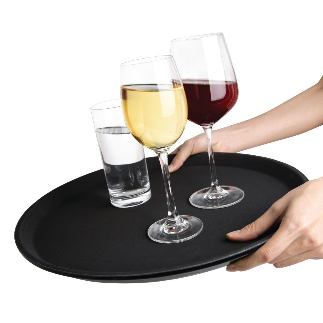 Kristallon Fibreglass Round Non Slip Tray Black 16 in