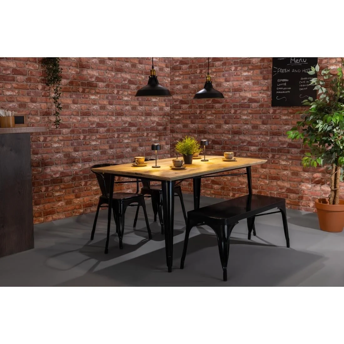 Bolero Bistro Dining Table Mango Wood Top Black Frame 1450mm - Image 17