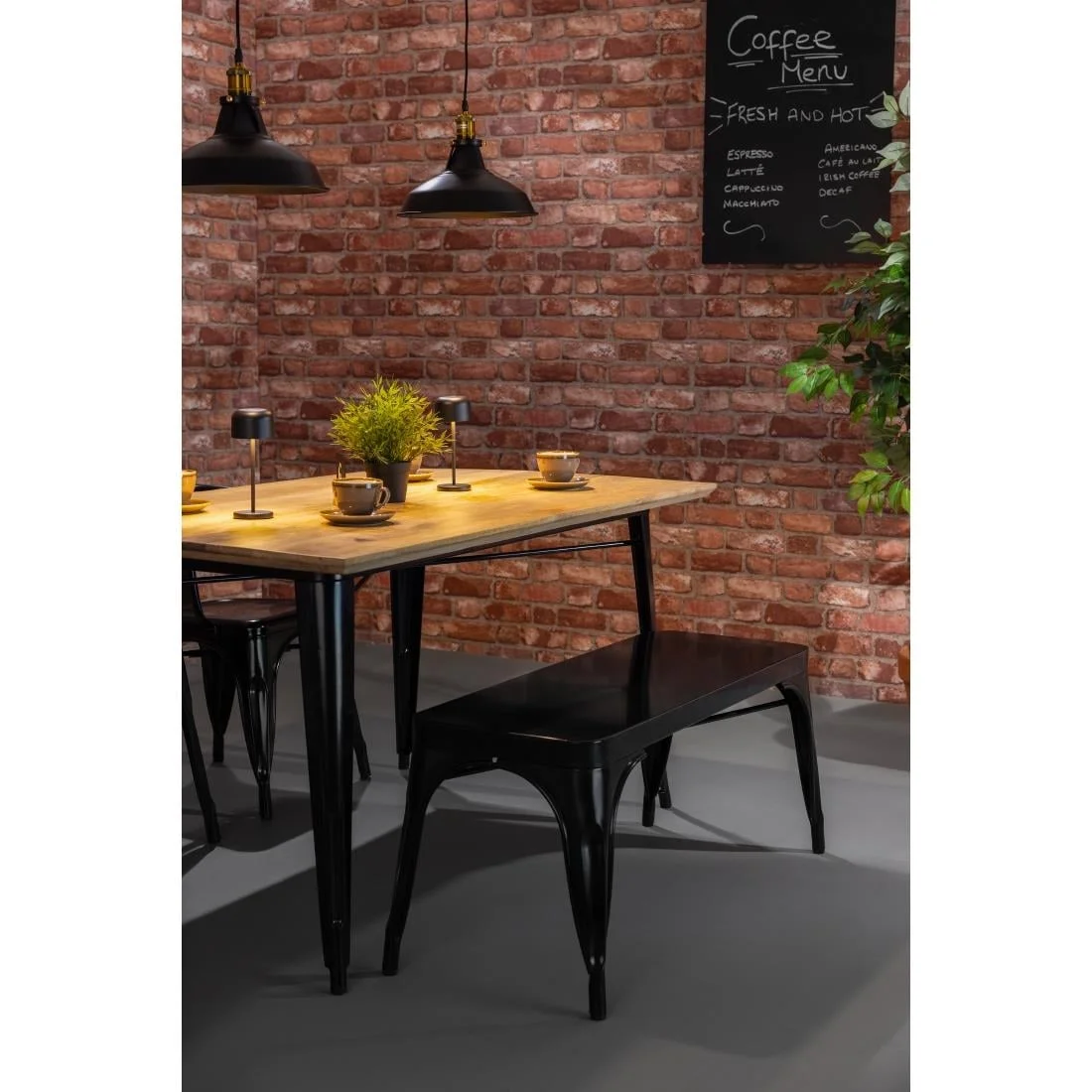 Bolero Bistro Dining Table Mango Wood Top Black Frame 1450mm - Image 18