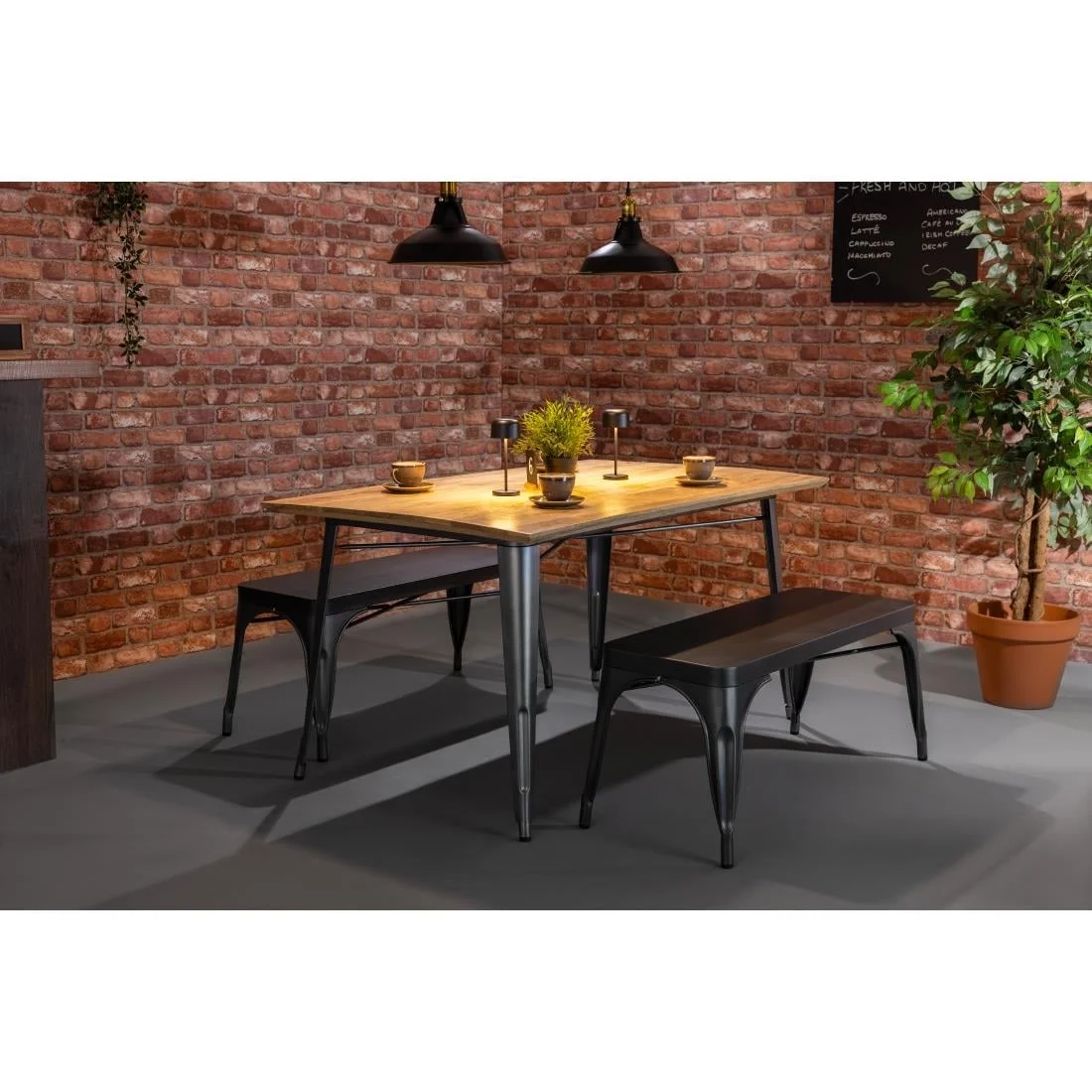 Bolero Bistro Dining Table Mango Wood Top Gunmetal Frame 1450mm - Image 13