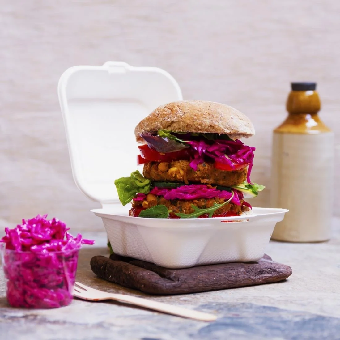 Vegware Nourish Moulded Fibre Burger Boxes 6" (500 Pack) - Image 2