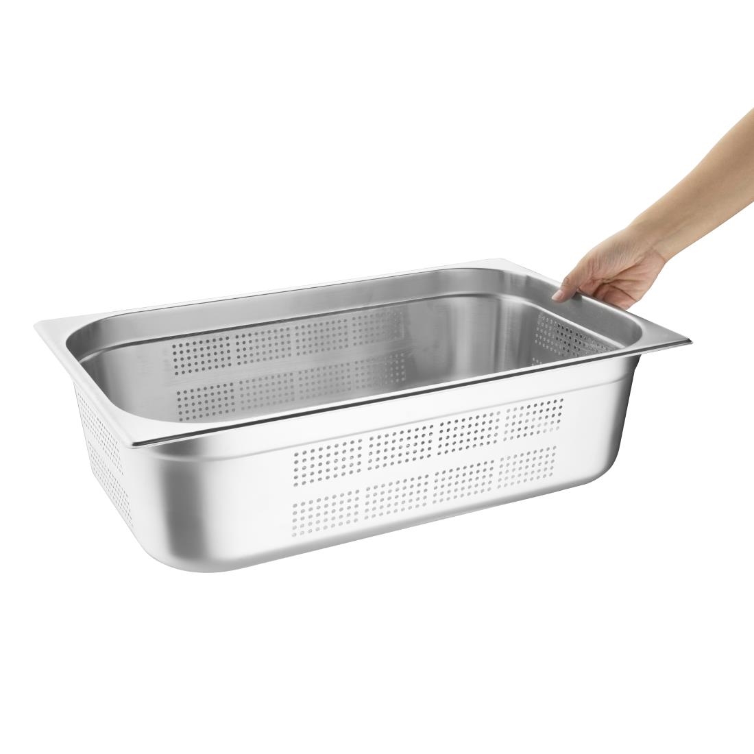 Vogue Stainless Steel Perforated 1/1 Gastronorm Pan 150mm