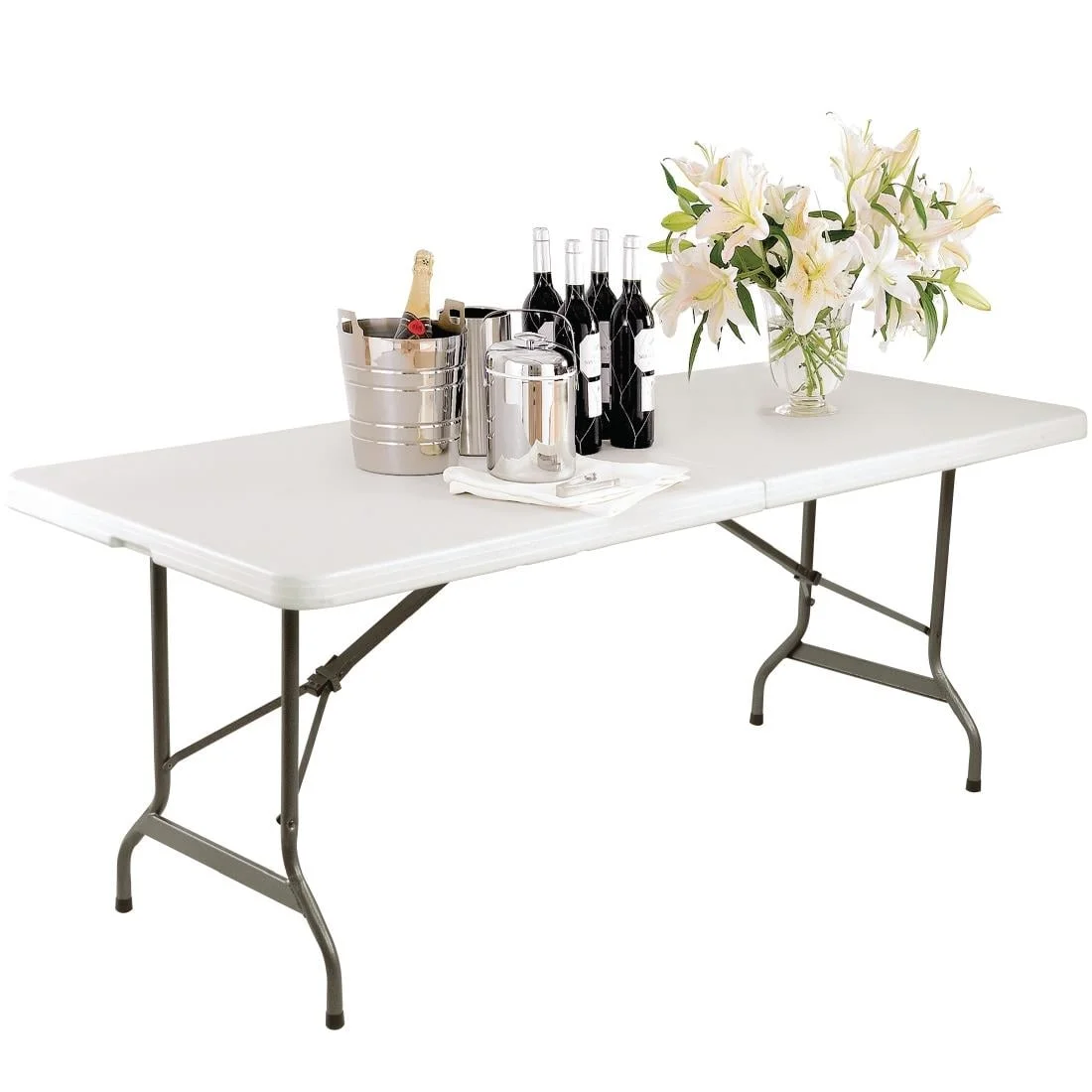 Bolero Rectangular Centre Folding Table 6ft White - Image 3