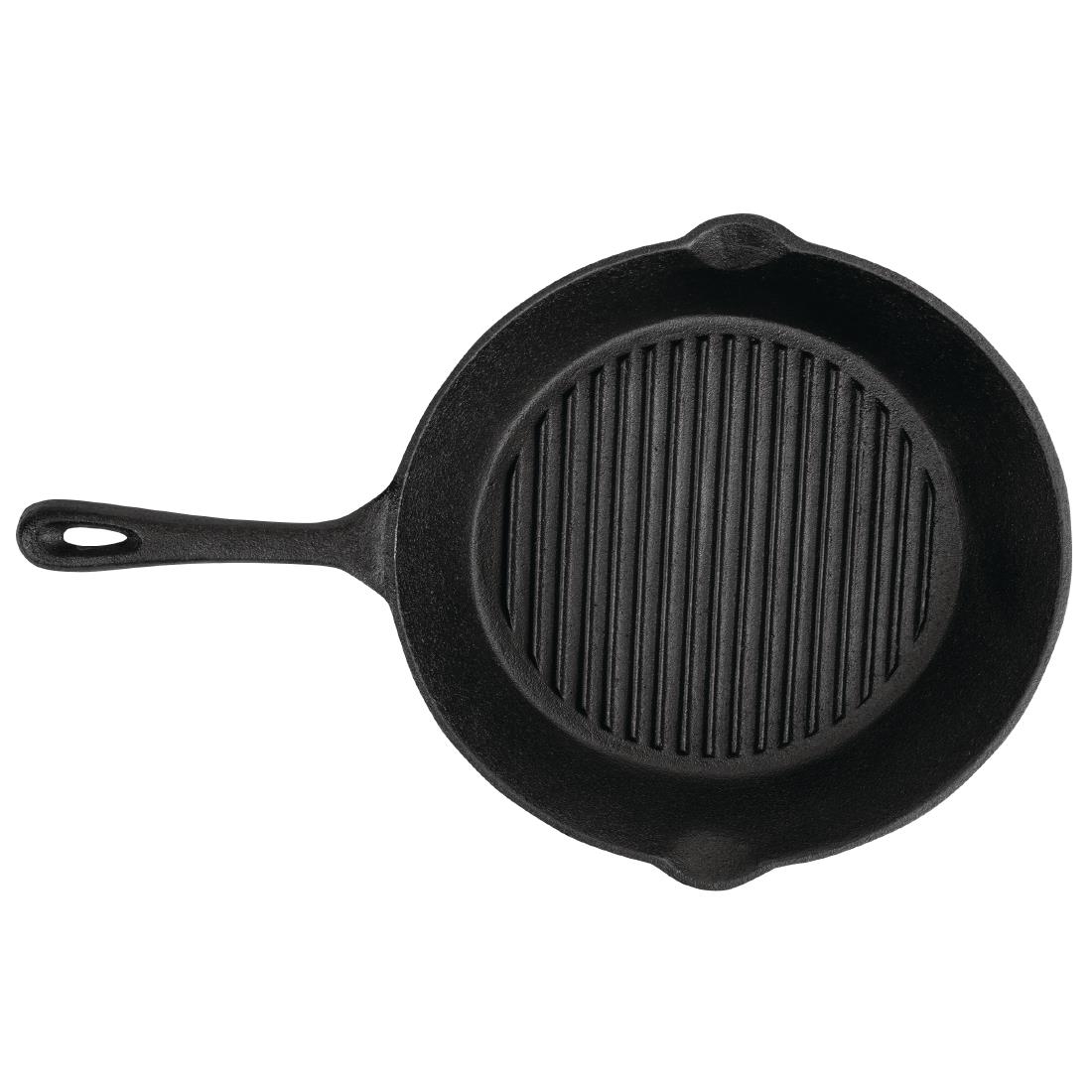 Vogue Round Cast Iron Ribbed Skillet Pan