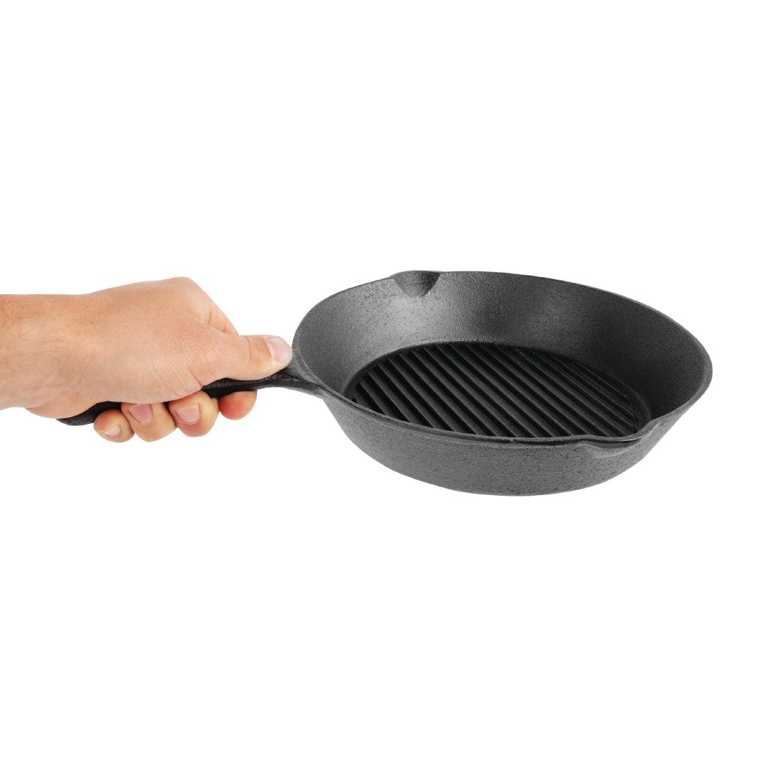 Vogue Round Cast Iron Ribbed Skillet Pan