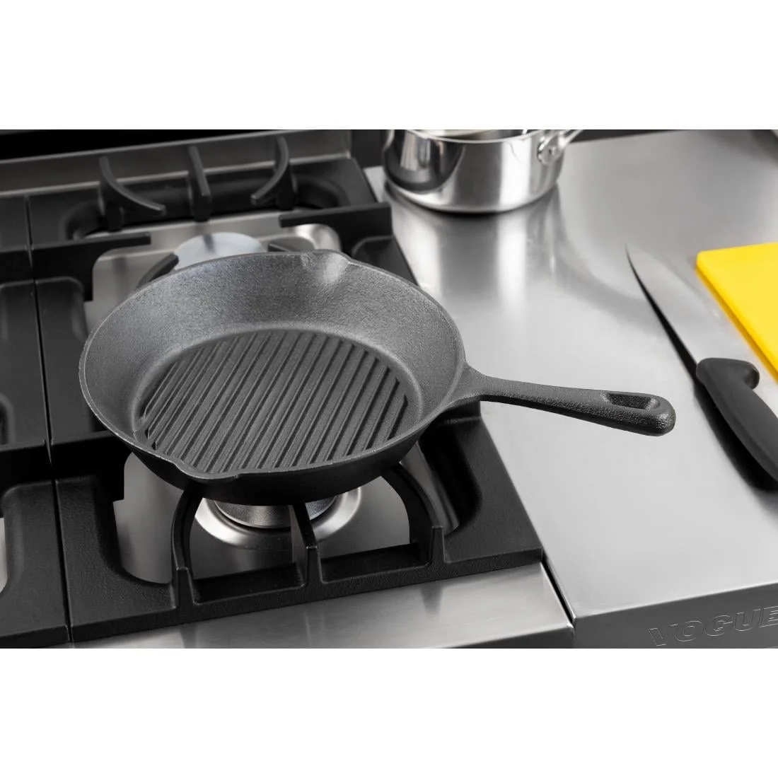 Vogue Round Cast Iron Ribbed Skillet Pan - Image 5