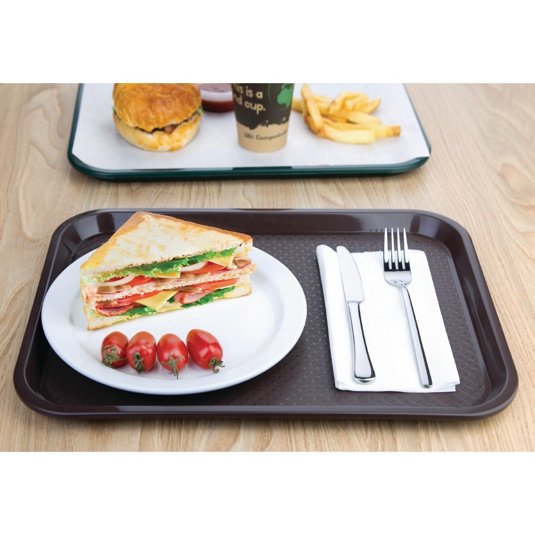 Kristallon Plastic Fast Food Tray Brown Medium