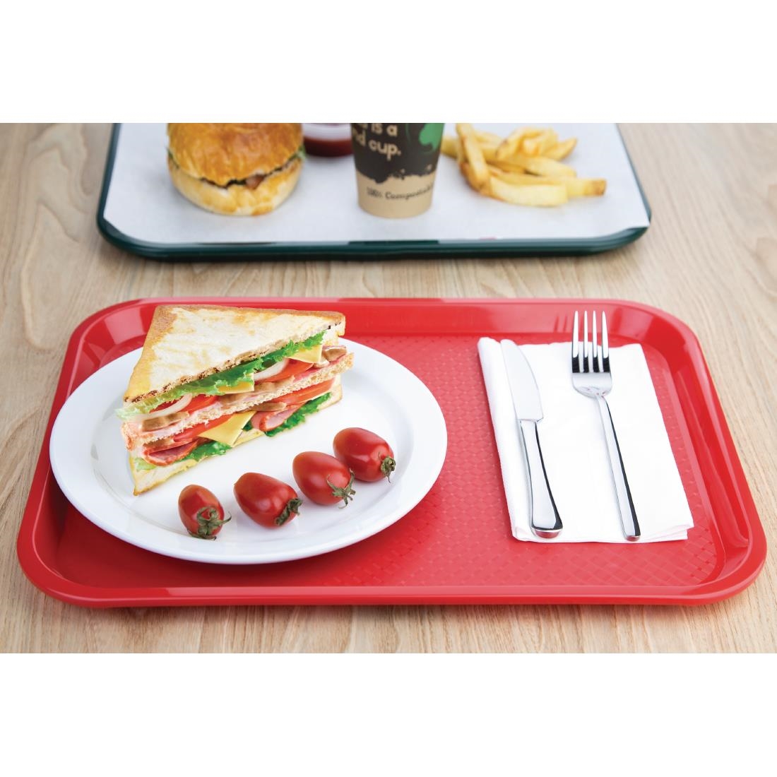 Kristallon Plastic Fast Food Tray Red Medium