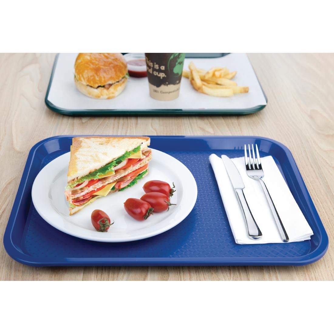 Kristallon Plastic Fast Food Tray Blue Medium