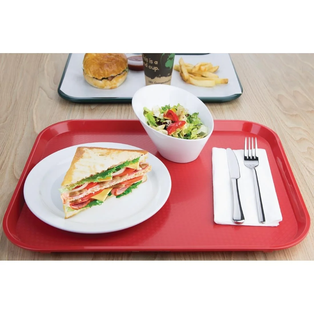 Kristallon Plastic Fast Food Tray Red Large - Image 5