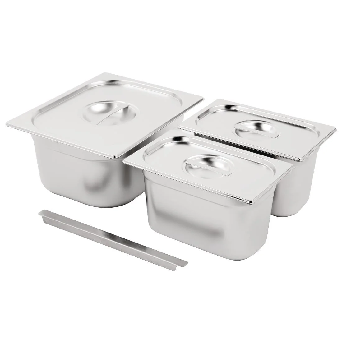 Vogue Stainless Steel Gastronorm Set 1/2 and 2x 1/4 with Lids