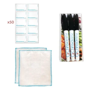 Puracycle Reusable Day Label Pack (50 Labels, 2 Cloths) + Free Pens