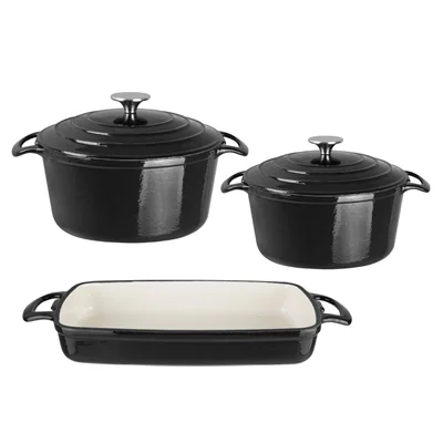Vogue Cook Like A Pro 3-Piece Cast Iron Casserole Dish Set - Image 6