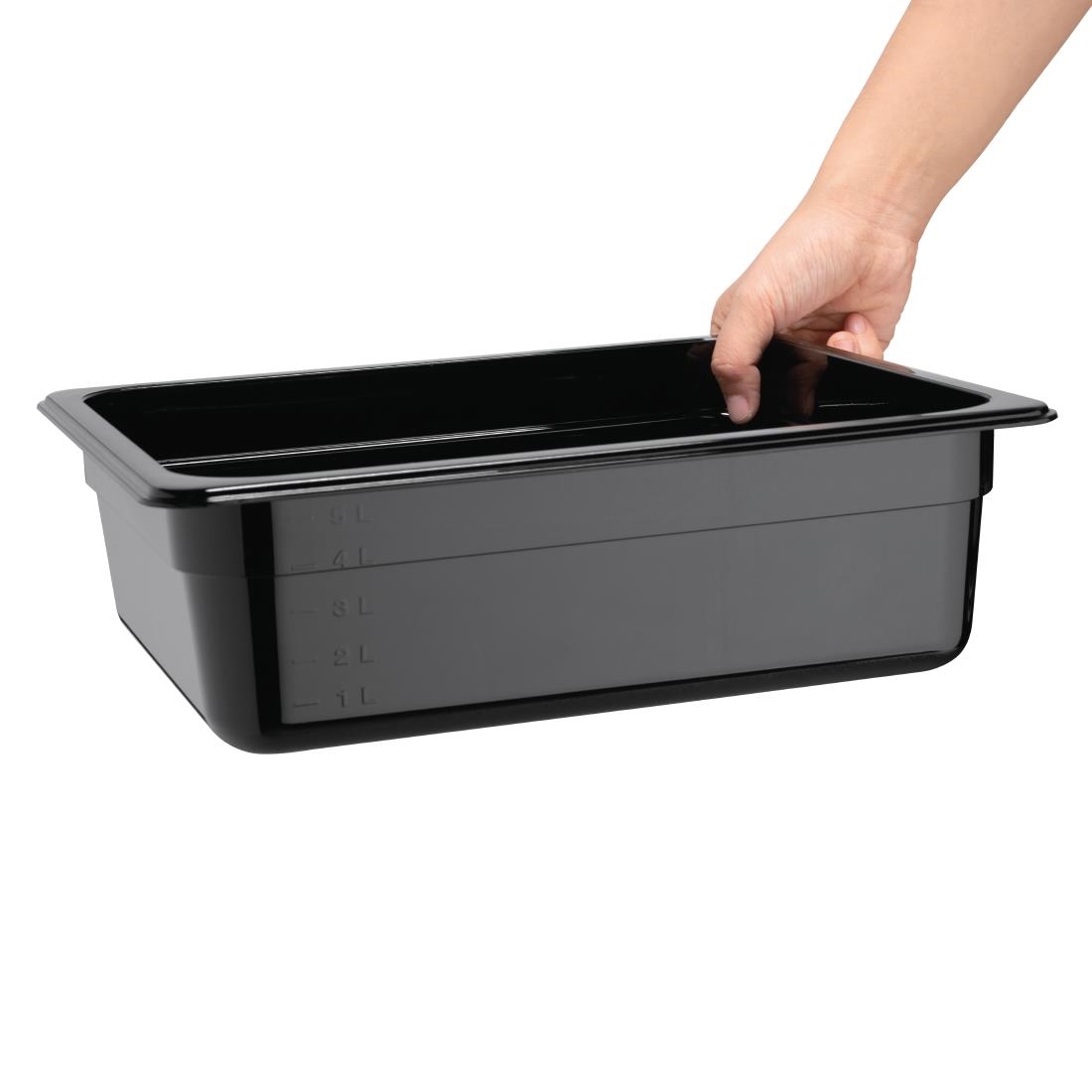 Vogue Polycarbonate 1/2 Gastronorm Container 100mm Black