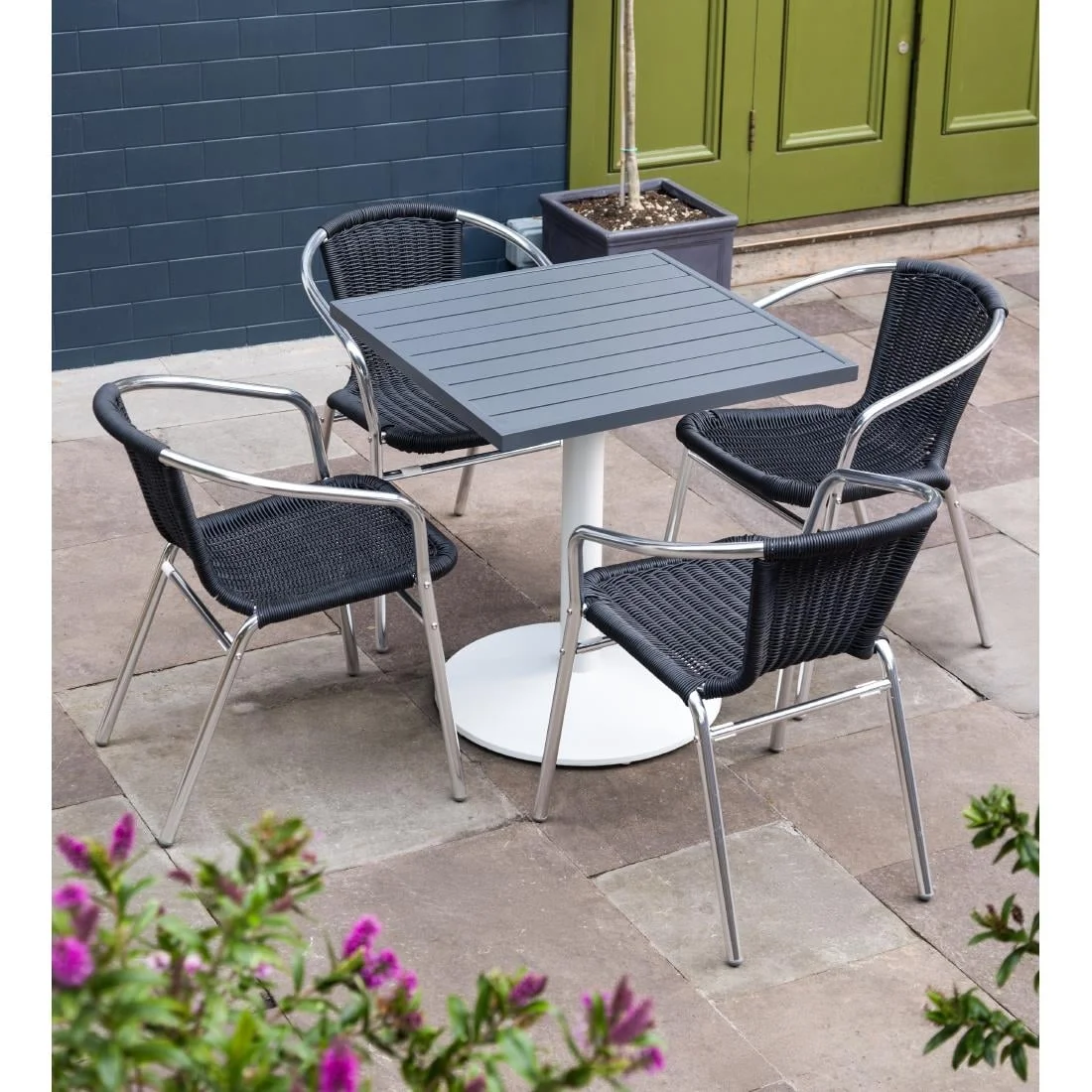 Bolero Aluminium and Black Wicker Chairs Black (Pack of 4) - Image 8