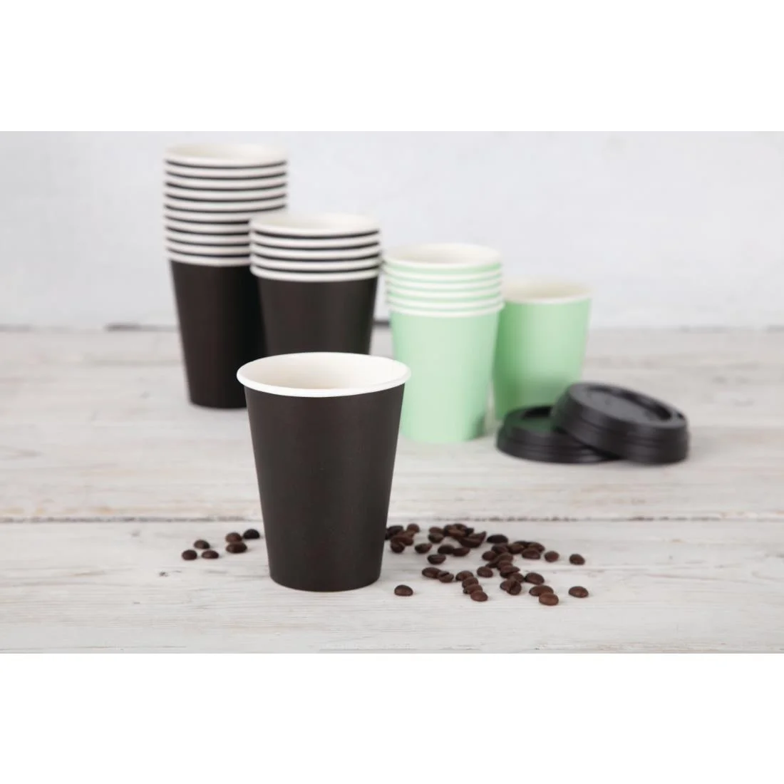 Fiesta Recyclable Coffee Cups Single Wall Black 225ml / 8oz (Pack of 50) - Image 6