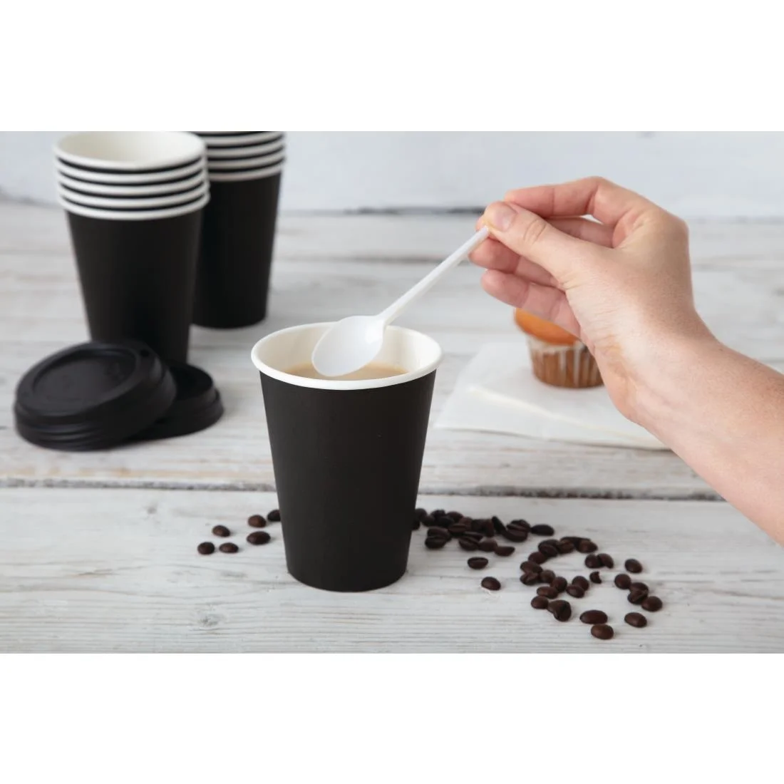 Fiesta Recyclable Coffee Cups Single Wall Black 225ml / 8oz (Pack of 50) - Image 5