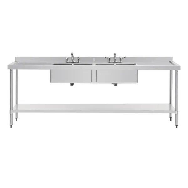 Vogue Stainless Steel Sink Double Bowl and Double Drainer 2400mm