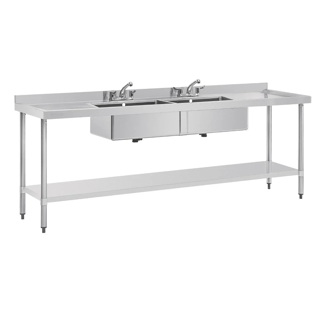 Vogue Stainless Steel Sink Double Bowl and Double Drainer 2400mm - Image 3