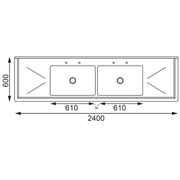Vogue Stainless Steel Sink Double Bowl and Double Drainer 2400mm
